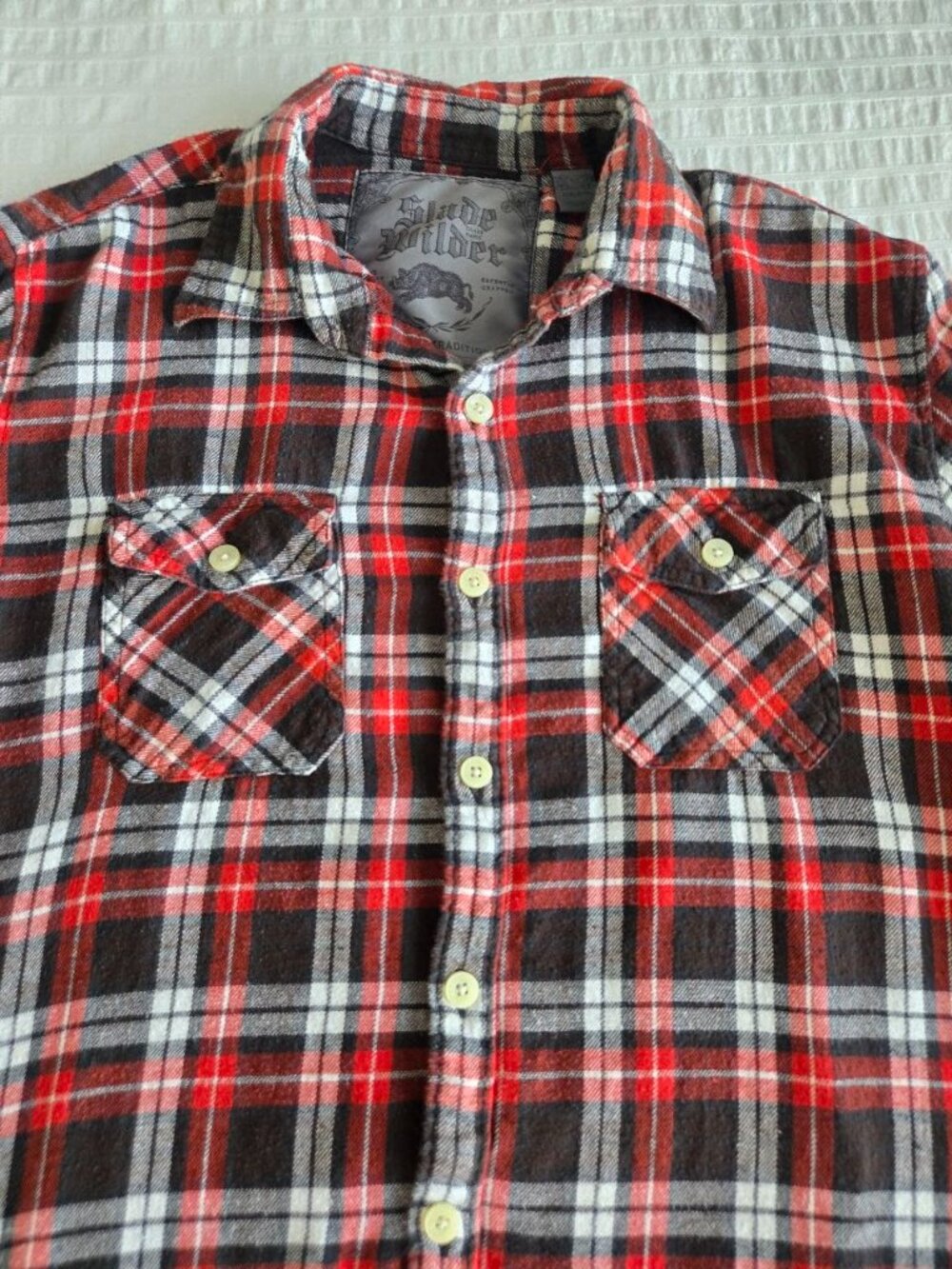 Blade Milber Men's Red Black Plaid Flannel Shirt Size Medium 100% Cotton Button - Picture 3 of 10